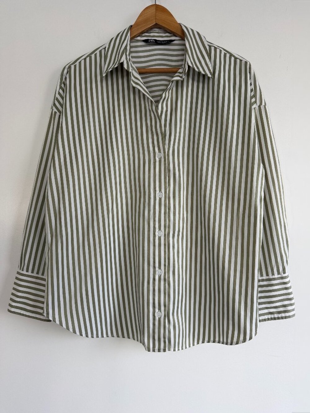 Zara Womens Bronze & White Striped Button Down Shirt sz Medium Collar Relaxed